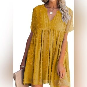 MIHOLL Swiss Dot Baby Doll Mini Dress Mustard‎ Yellow Size L